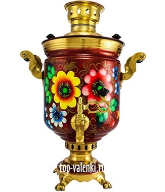Самовар на дровах с росписью "Подсолнухи" объем - 5 литров, форма банка
