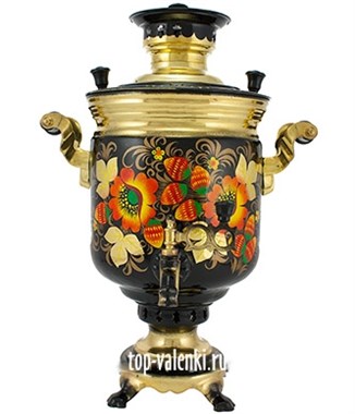 Самовар на дровах с росписью "Маки" объем - 5 литров, форма банка