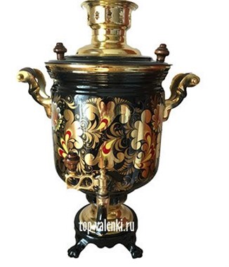 Самовар на дровах с росписью "Кудрина золотая", обьем - 7 литров, форма банка