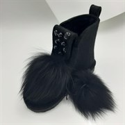 Валенки шитые высокие войлочные черные на подошве с декором и мехом